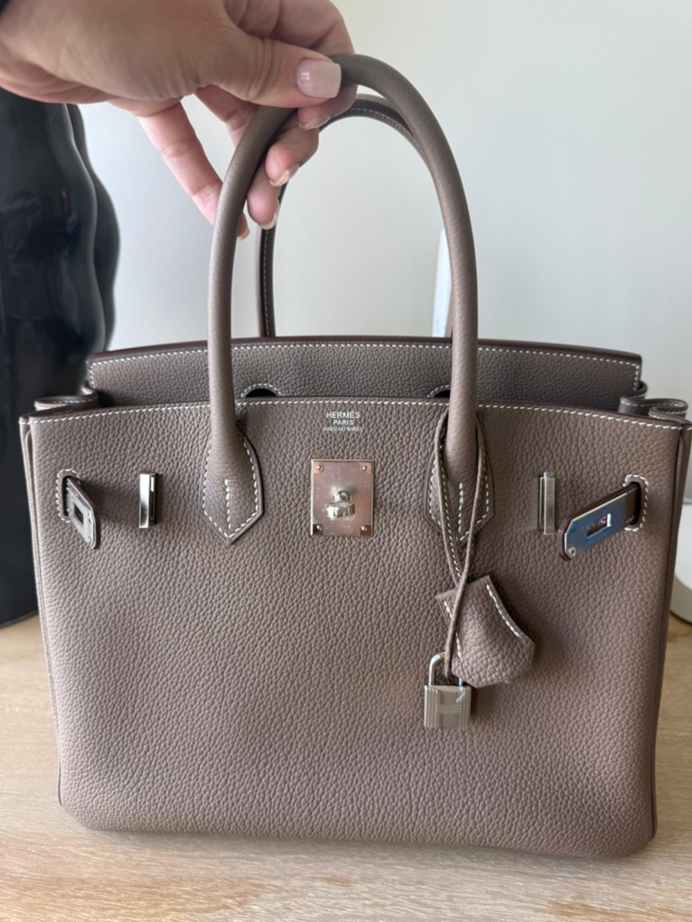 Classic Birkin-Style Tote in Taupe